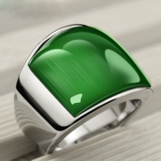 Baru Fashion Cincin Punk 361L Stainless Steel Vintage Cincin With Hijau Opal Cincin untuk Pesta
