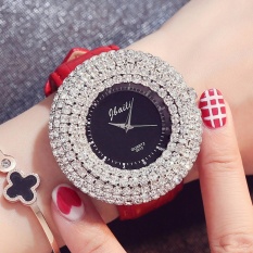 Baru Fashion Shining Crystal Diamond Dial Leather Band QUARTZ Wanita Jam Tangan Luxury Top Brand Gaun Unik Wanita Jam Tangan Jam Tangan- INTL