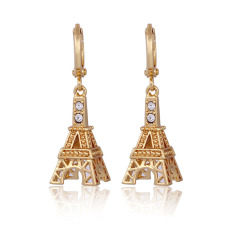 Gaya Baru 18 Karat Berlapis Emas Zirkon Menara Eiffel Anting-anting Menjuntai
