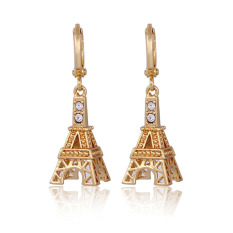 Gaya Baru 18 Karat Berlapis Emas Zirkon Menara Eiffel Anting-anting Menjuntai