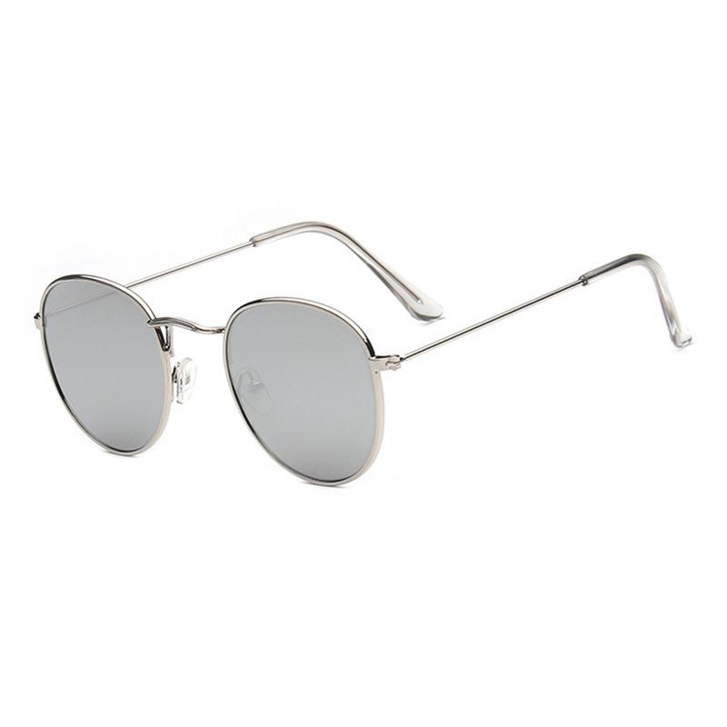 Kacamata Baru Round Sunglasses Bright Reflektif Berjemur Kacamata-silver Frame Mercury Film-Intl