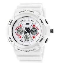 New Unisex Fashion Sport Watch Analog/Digital Water Resist Dual Time Multifungsi Alarm LED Womens Mens Wristwatch 6 Warna Pilihan 0966 (Putih) -Intl