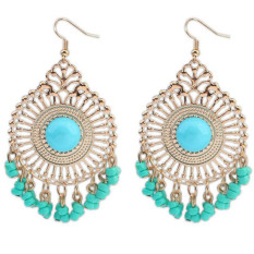 Fashion Wanita Baru Air Drop Anting Imitasi Gemstone Perhiasan India Silver Vintage Blue Bead Rumbai Menjuntai Anting (Biru)
