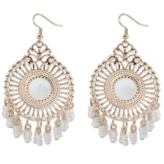 Fashion Wanita Baru Air Drop Anting Imitasi Gemstone Perhiasan India Silver Vintage Blue Bead Rumbai Menjuntai Earrings (Putih)