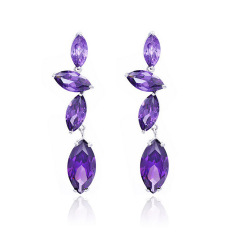 Baru Zirkon Anting-Anting Berlapis Emas Putih Cubic Zircon Crystal Rhinestone Leaf Drop Anting untuk Wanita