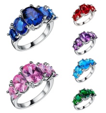 Terbaru Lingmei Perhiasan Jantung Memotong Rainbow & Putih Topaz Cincin Perak Gemstone-Dark Blue US Ukuran #6- INTL