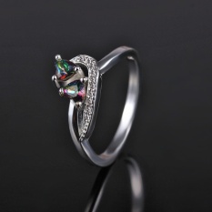 Terbaru Lingmei Perhiasan Kekasih Cincin Perak Jantung Memotong Rainbow/biru & Putih Topaz Gemstone-Multicolor Diamond Ukuran # 6-Intl