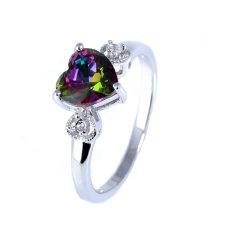 Terbaru Lingmei Pernikahan Hadiah Silver Ring Menghubungkan Cinta Jantung Memotong Rainbow/Putih/ungu & Putih Topaz Gemstone- Ungu 3 Hearts Ukuran #6-Intl
