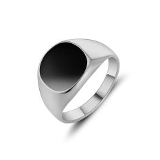 Terbaru Retro Cincin Perak Pesta Perhiasan Cincin Baja Titanium Hadiah Perhiasan Pria Domineering Obsidian-Intl