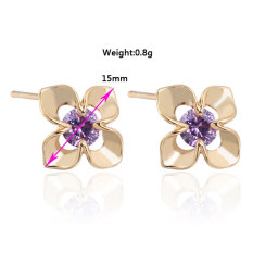 NiceEshop 18 Karat Berlapis Emas Ungu Berlian Imitasi Mawar Bunga Anting-anting Stud Perhiasan untuk Wanita, China