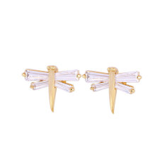 NiceEshop 18 K Kuning Berlapis Emas Putih Berlian Imitasi Grace Cantik Dragonfly Fashion Anting-Anting Giwang Telinga