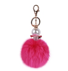 Nonof Wanita Fox Fur Ball Pom Pom Keychain dengan Klip Kunci untuk Mobil Gantungan Kunci atau Tas (Roseo) -Intl