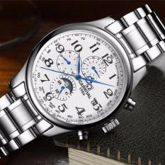Noonbof Kualitas Tinggi Karnaval Moon Phase Pria Jam Tangan Merek Terbaik Batu Safir Mewah Tahan Air Otomatis Jam Mekanikal Montre Homme Uhren (Putih)