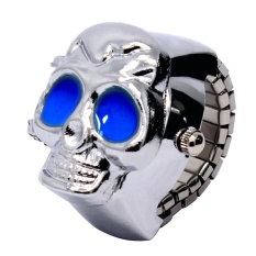 Novelty Vintage Kuarsa Cincin Jari Jam Flip Style dengan Bentuk Tengkorak Tutup Fleksibel Band Hadiah untuk Keluarga Teman Gaya E -Intl