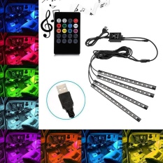 Oanda Lampu Interior Mobil, USB Mobil LED Strip Lampu Suasana Neon Lampu RGB dengan Musik dan Remote Control Nirkabel, 4 Pcs-Intl