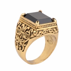 Pria Wanita Model Cincin Totem Bertatahkan Kristal Resin Empat Cakar Gemstone Cincin (Emas)-Intl