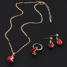 OH Emas Plated Austria Crystal Anting dengan Liontin Kalung Cincin Perhiasan Set Emas Merah-Intl