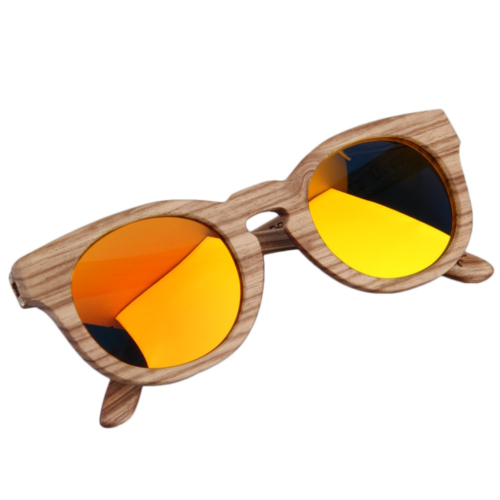 OH Baru Vintage Polarized Sunglasses Full Kayu Round Bingkai Kacamata Unisex Orange