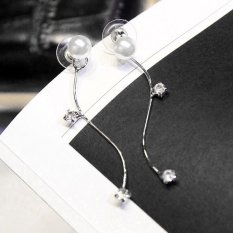 OH Belakang Menggantung Tipe Wave Line Alloy Mutiara Disepuh S Bentuk Anting-Anting Yang Indah Silver-Intl