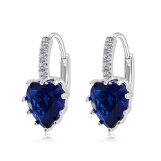 Okdeals Swroski Hati Kristal Zirkon 18 Karat Putih Diisi Emas GP Leverback Telinga Jaket Anting-biru Tua, Coklat