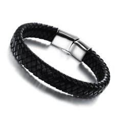 Olen Men's Gold Plated Leather Chain & Link Bracelets (22cm)