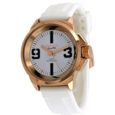 OMAX H005R33A Pria Mawar Gold Suara Putih Tombol Penyetel Putih Silikon Tali Jam Tangan-Internasional