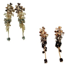 Satu Sepasang Bunga Beaded Rumbai Menjuntai Anting-Anting Emas Hijau-Intl