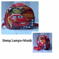 Onlan Cars McQueen 3in1 LAMPU+MUSIC 5D Timbul Hologram Tas Selempang Bahu /Tempat Bekal Import - Red
