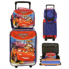Onlan Set Koper dan Lunch Bag Anak Bahan Sponge Tahan Air Motif Gambar Mobil - Merah