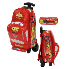 Onlan Cars McQueen Tas Trolley Anak Sekolah Play Group dan Kotak Pensil Timbul - Red