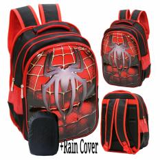 Onlan Marvel Spiderman Super Hero 6D Timbul Hard Cover Tas Ransel Anak Sekolah SD Import + RAIN COVER - Red Black