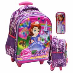 Onlan Sofia The First 5D Timbul Hologram Tas Trolley Anak Sekolah TK Dua Kantung Import Dan Kotak Pensil - Purple