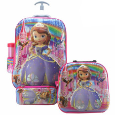Onlan Sofia The First 6D Timbul Lapis Anti Gores Trolley Anak 4in1 Set 6 Roda Gagang Samurai Almunium Steel Import - Pink