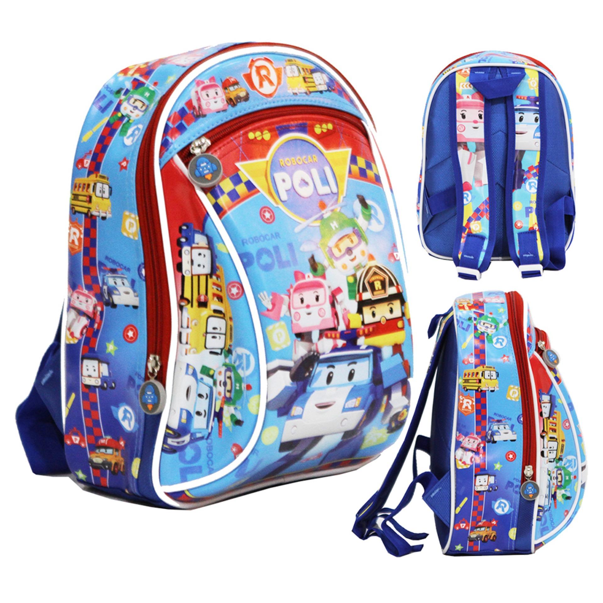 Onlan Tas Ransel Anak Sekolah Play Group Motif Karakter Robocar Poli Bahan Sponge Tahan Air - Blue