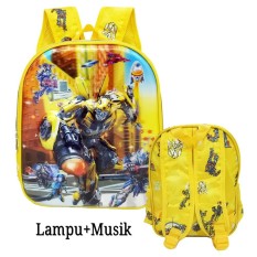 Onlan Tas LAMPU Dan MUSIC Ransel Anak Sekolah TK Karakter Anak Laki Laki Robot Transformers 5D Timbul Unik
