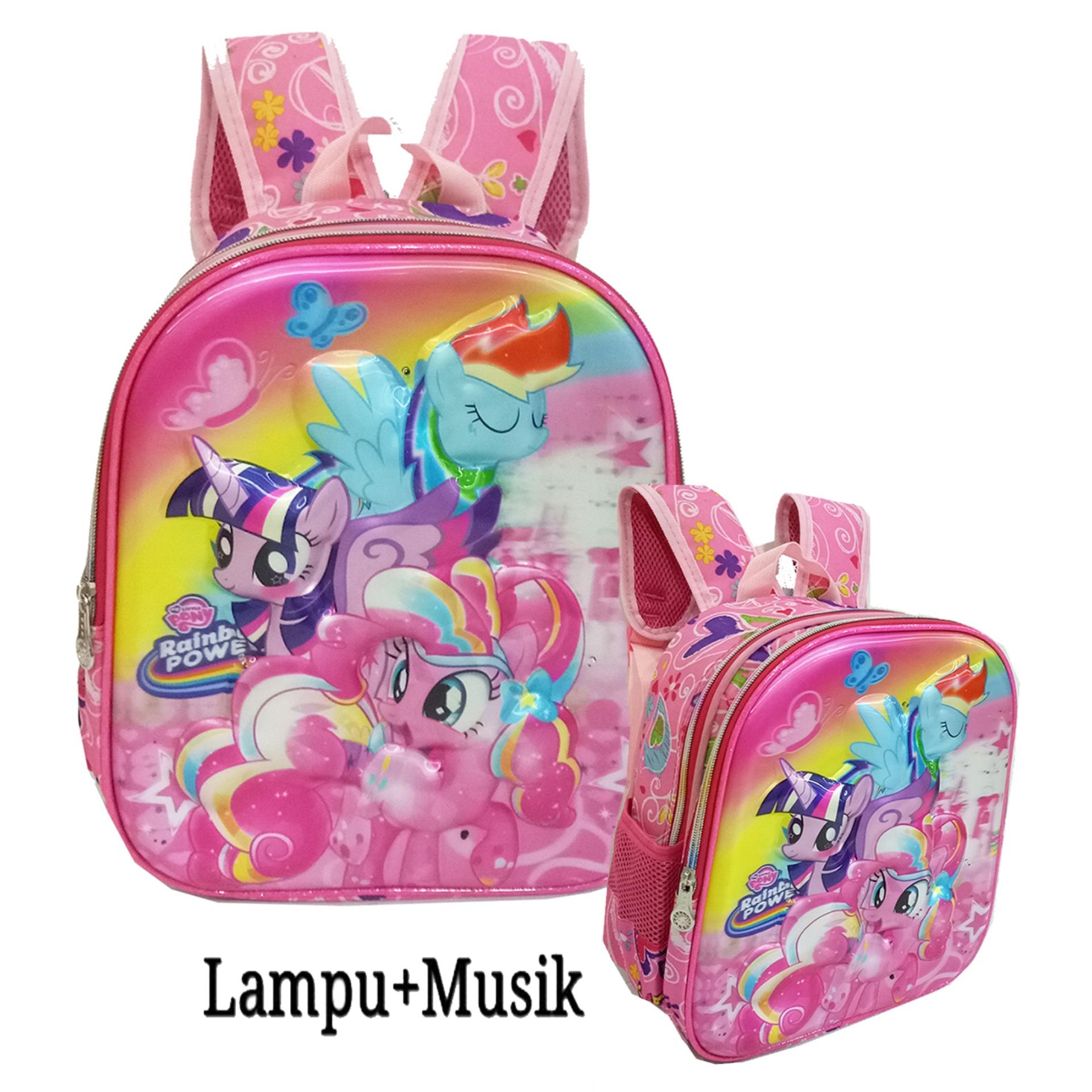 Onlan Tas Ransel Anak Sekolah TK Motif Karakter Anak Little Pony 5D Timbul Ada Lampu dan Music 2KT - Pink