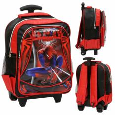 Onlan Tas Trolley Anak Sekolah TK Atau PG Spiderman Super Hero Soft Timbul Bahan Saten - Merah