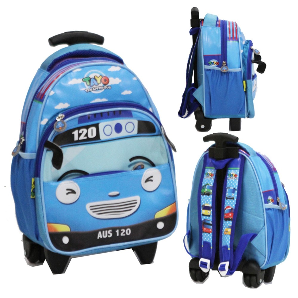 Onlan Tas Trolley Anak Sekolah TK Atau Play Group Motif Bus Tayo Bahan Kain Sponge Tahan Air ( 3KT )