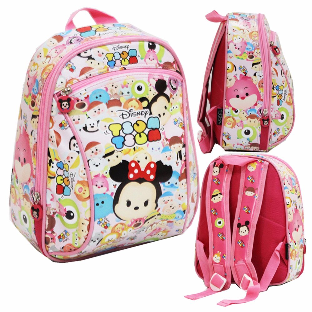 Onlan Tas Ransel Anak Sekolah Play Group Bahan Sponge Tahan Air Karakter Kartun Tsum Tsum Lucu - Pink