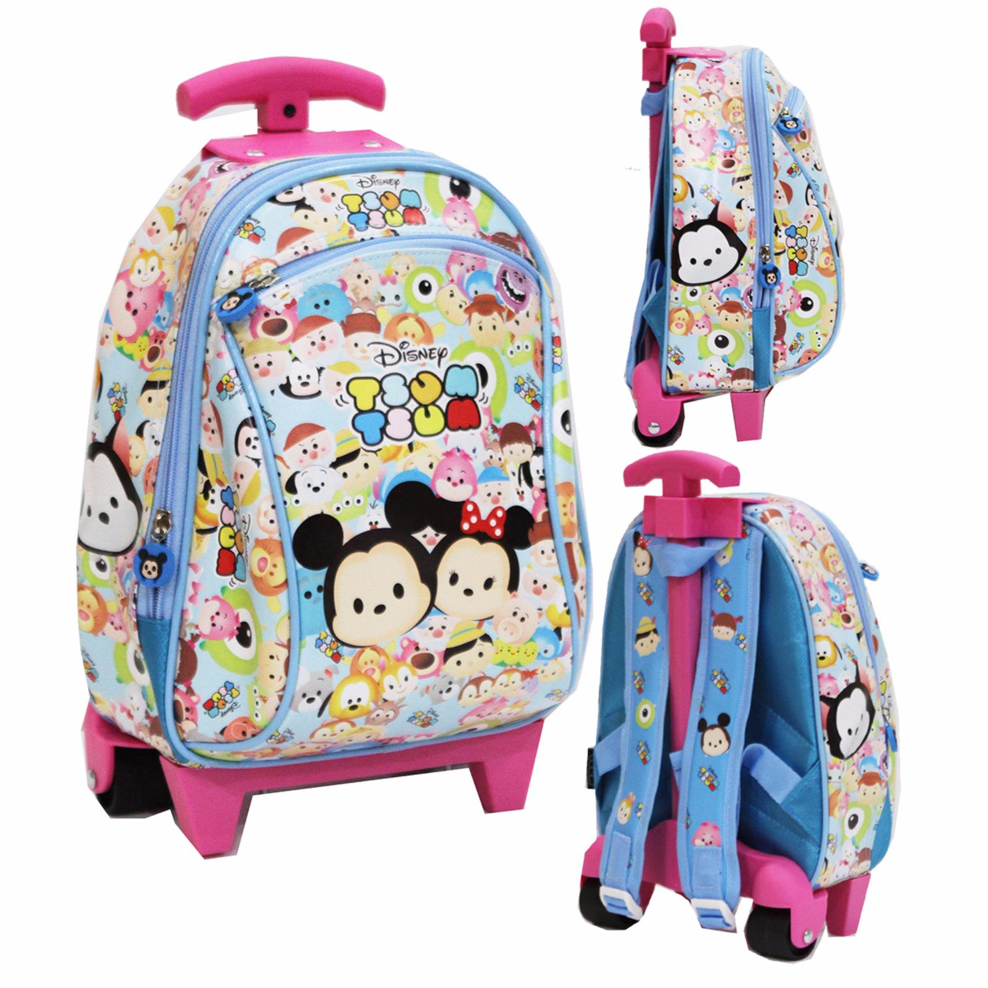 Onlan Tas Trolley Anak Sekolah Paut Bahan Kain Sponge Tahan Air Motif Cartoon Lucu - Blue