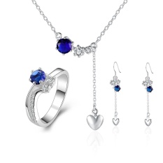 Online Emas Perhiasan Wanita Romantis Tembaga Partai Bridal Perhiasan Set Anting Cincin Kalung Round Perak Berlapis-Internasional