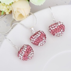 Online Perhiasan Buatan Set Rhinestone Women Romantis Pesta Kalung Earrings SILVER DISEPUH Kalung/Anting Berlapis Perak Antik Hati INTL