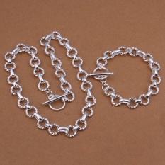 Online Perhiasan Set Wanita Pesta Trendi Kalung Tembaga/Gelang Kalung Gelang Round Perak Berlapis-Internasional
