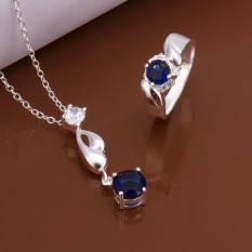 Online Perhiasan Belanja India Wanita Romantis Tembaga Partai Bridal Perhiasan Set Kalung Rings Round Antique Silver Berlapis-Internasional