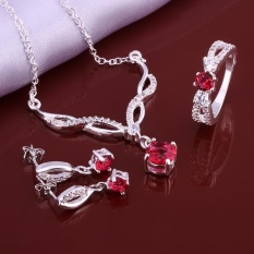 Belanja Online untuk Set Perhiasan Wanita Pesta Romantis Tembaga Perhiasan Pengantin Set Anting-Anting Cincin Kalung Sampanye Bulat Gold-Intl