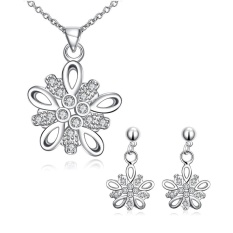 Online Pamilihan Alahas Set Zircon Women Romantis Pesta Anting Kalung Kalung Tembaga/Anting-Anting Emas Disepuh Tanaman-Intl