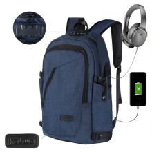 Ooplm Bisnis Tahan Air Poliester Laptop Ransel dengan USB Pengisian Port dan Mengunci Cocok Dibawah 17-Inci Laptop dan buku Catatan (Biru) -Internasional