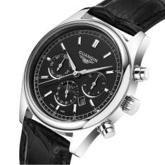 Ooplm Crown Piano Multi Fungsional Olahraga Pria Watch Real Belt Waterproof Ultra-tipis Roma Skala Tampilan Kalender Leisure Meja (Hitam Perak)