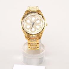 ooplm Ladies casual fashion quartz watch shell surface trimming glass diamond thick large dial table quality guarantee (Gold)