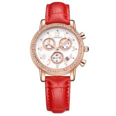 Ooplm Klasik Enam Pin Ledakan Gelombang Goiad Cincin Berlian Tunggal Kulit Watch Strap Watch Bahasa Inggris Calendar 542-1 (merah)